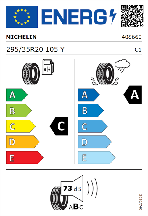 Tyre Label for Michelin Pilot Sport 4 S 295/35R20 105Y