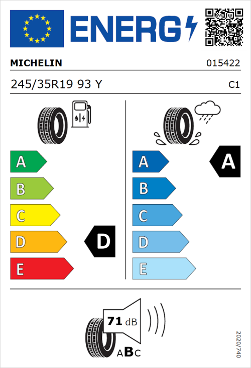 Tyre Label for Michelin Pilot Sport 4 S 245/35R19 93Y