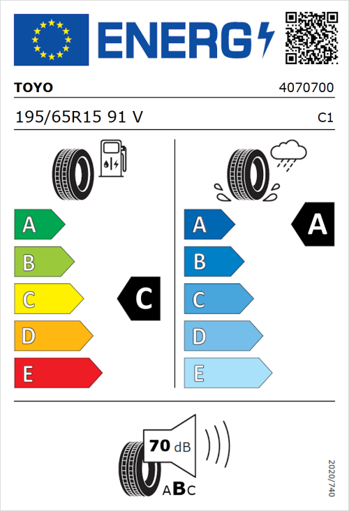 Tyre Label for Toyo Proxes Comfort 195/65R15 91V