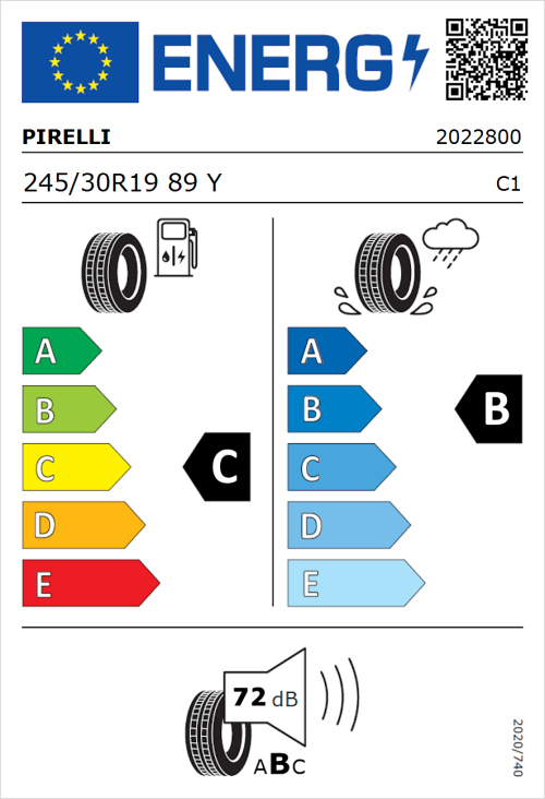 Tyre Label for Pirelli P ZERO Run Flat 245/30R19 89Y